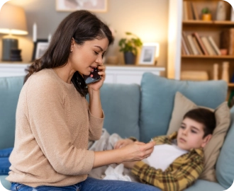 صورة لامرأة مع طفل مريض